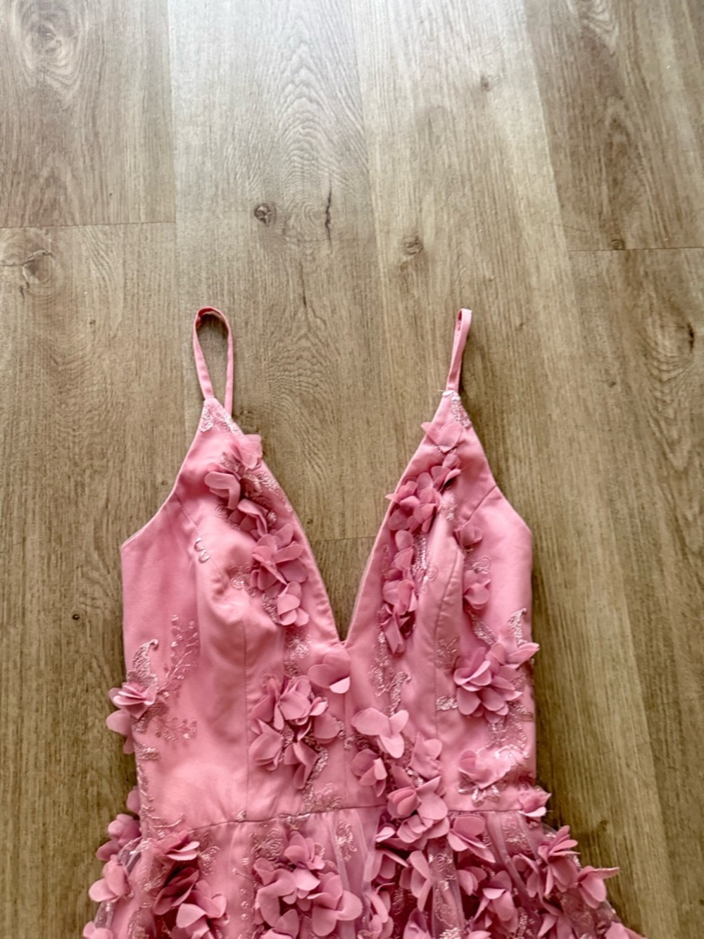 helsi riley pink 3d floral applique deep v-neck fit & flare mini dress XS NEW - Picture 4 of 5